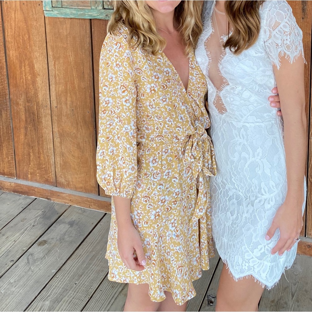 Kivari Yellow Tie Front Mini Dress - Size Small